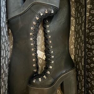 Black Lace Up Boots with Metallic Studs and Platform Sole-KILLSTAR